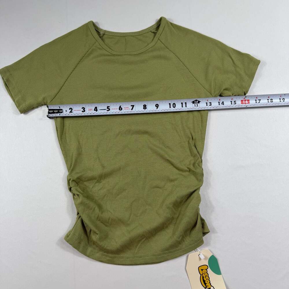 LessonZoo Ribbed Crew Neck Raglan Short Sleeve Ruched Side T-Shirt - Picture 6 of 7